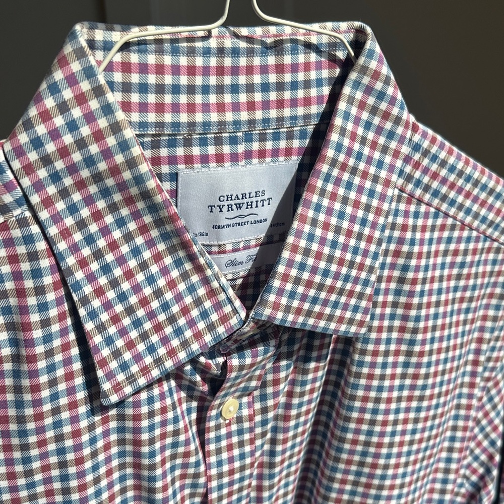 Charles Tyrwhitt Men's Blue and Red Check Shirt